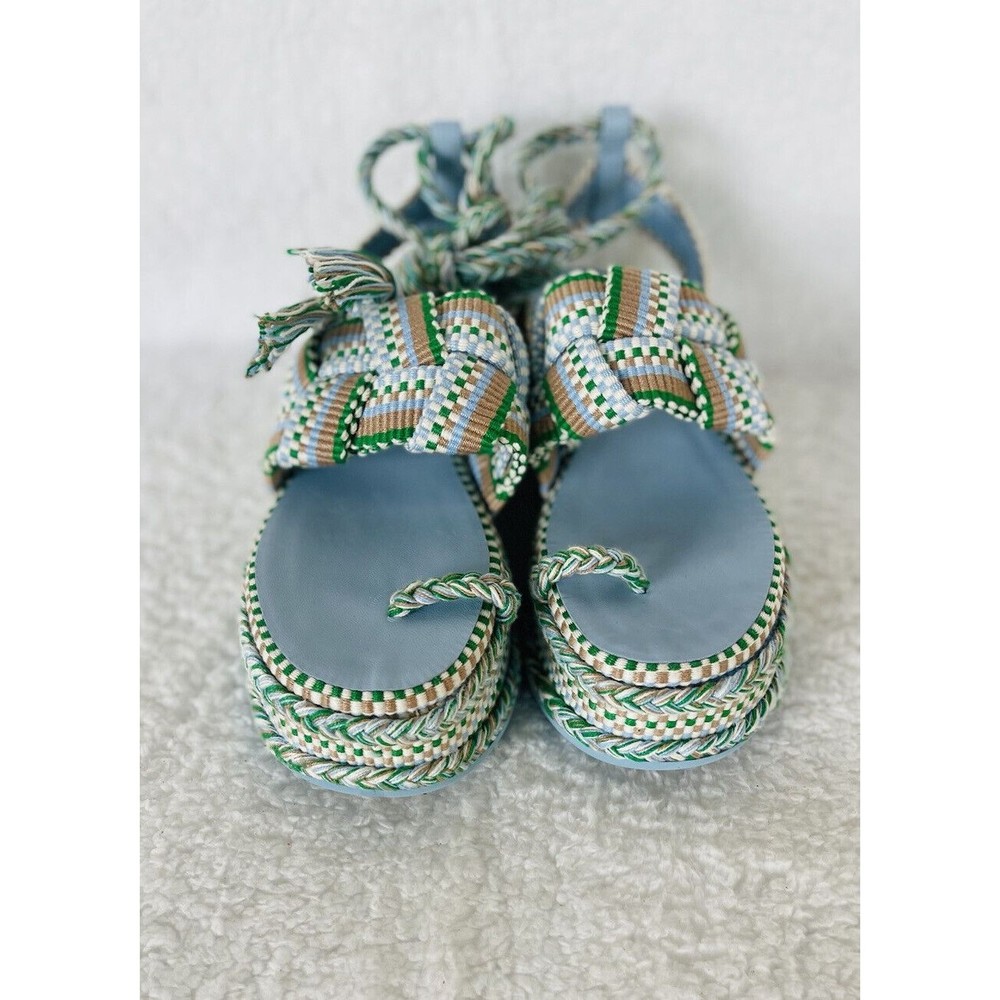 Anthropologie Braided Platform Sandals in Green and White - Picture 5 of 14